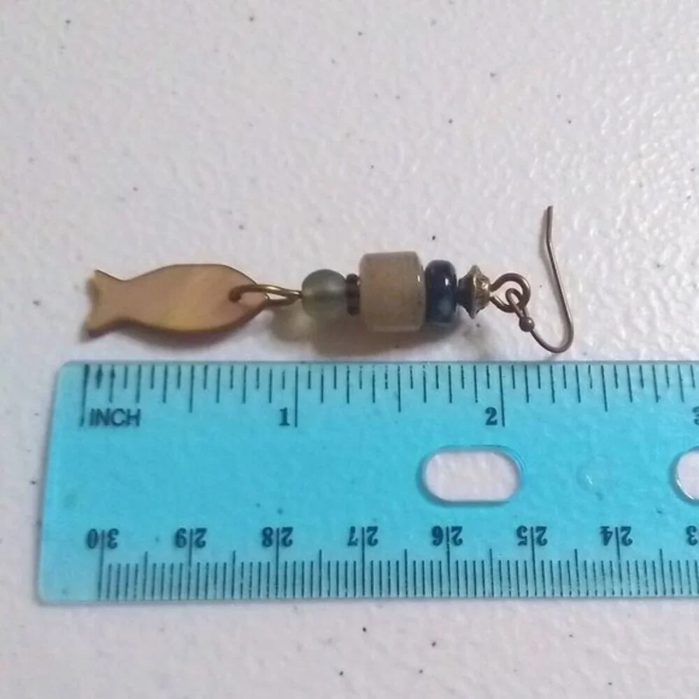 Fish Dangle Earrings - Handmade - Unique - One-of-a-kind - Neutral Color Palette